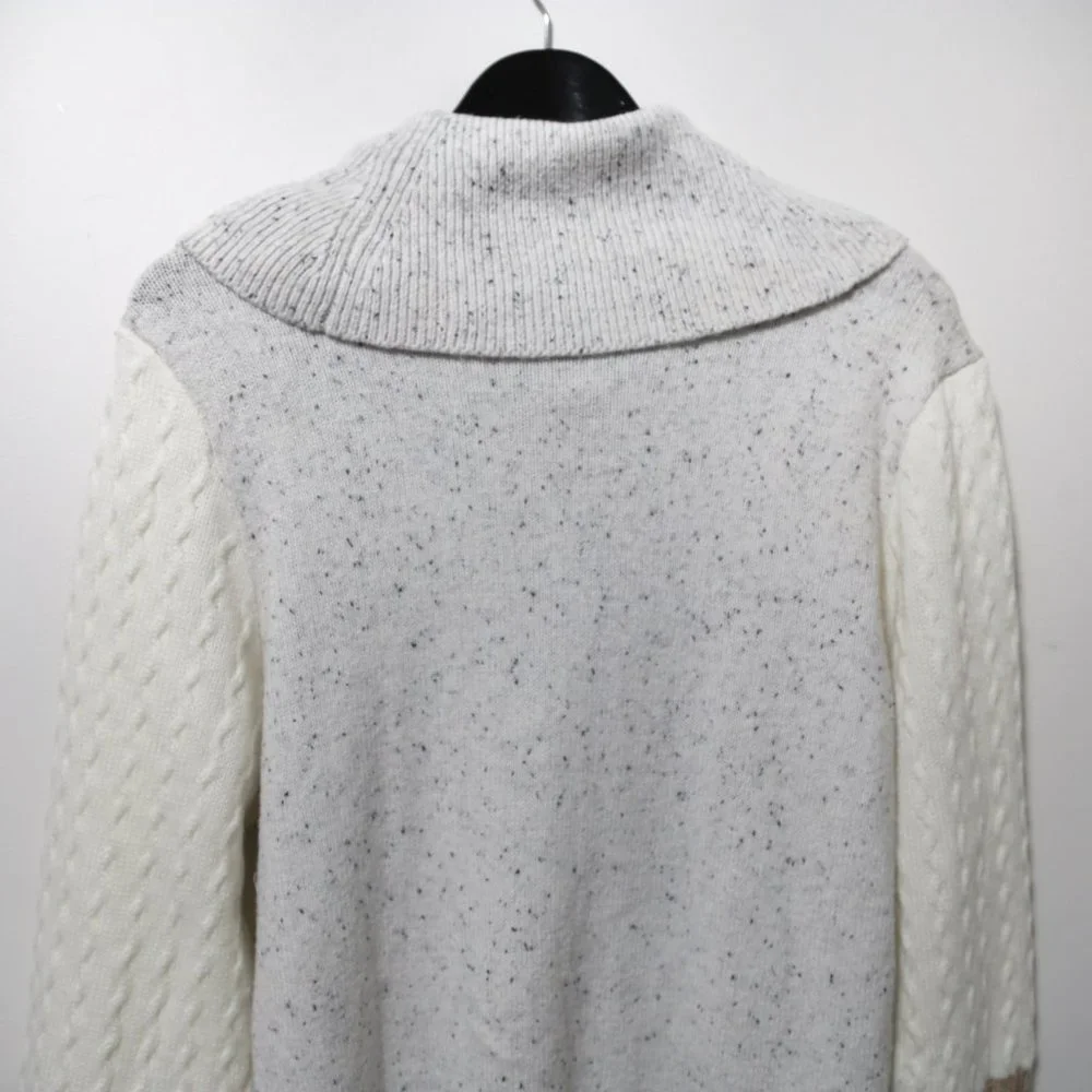 CALVIN KLEIN Acrylic Blend White Mixed Stitch Colorblocked Cowlneck Sweater - Picture 12 of 12